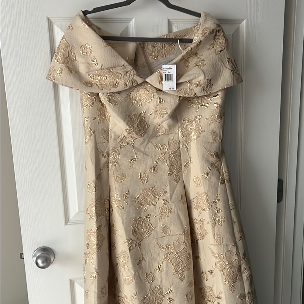 Teri Jon Gold Floral Midi Dress